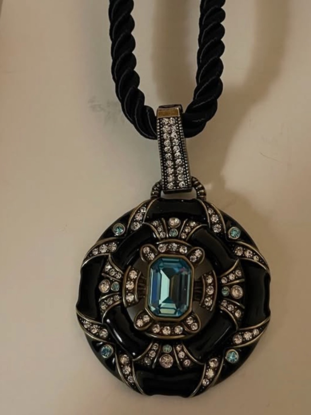 Heidi Daus Newport Chic Black Enamel Pendant Necklace